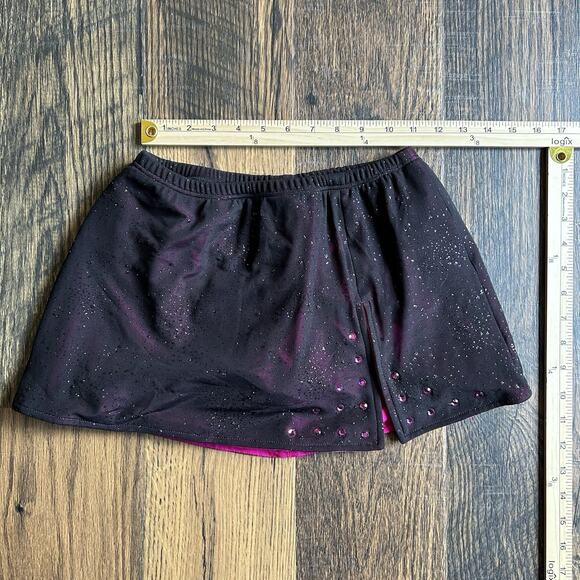 Satin Stitches Figure Skating Dress Leotard & Skirt Black Pink Rhinestones 12 - Picture 13 of 13